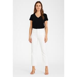 Good American Good Straight Undone Hem High Rise Denim Jeans in White 2